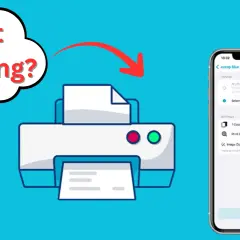 Problem z drukowaniem z iPhone'a? Ilustracja pokazuje drukarkę i ekran telefonu z ustawieniami drukowania.