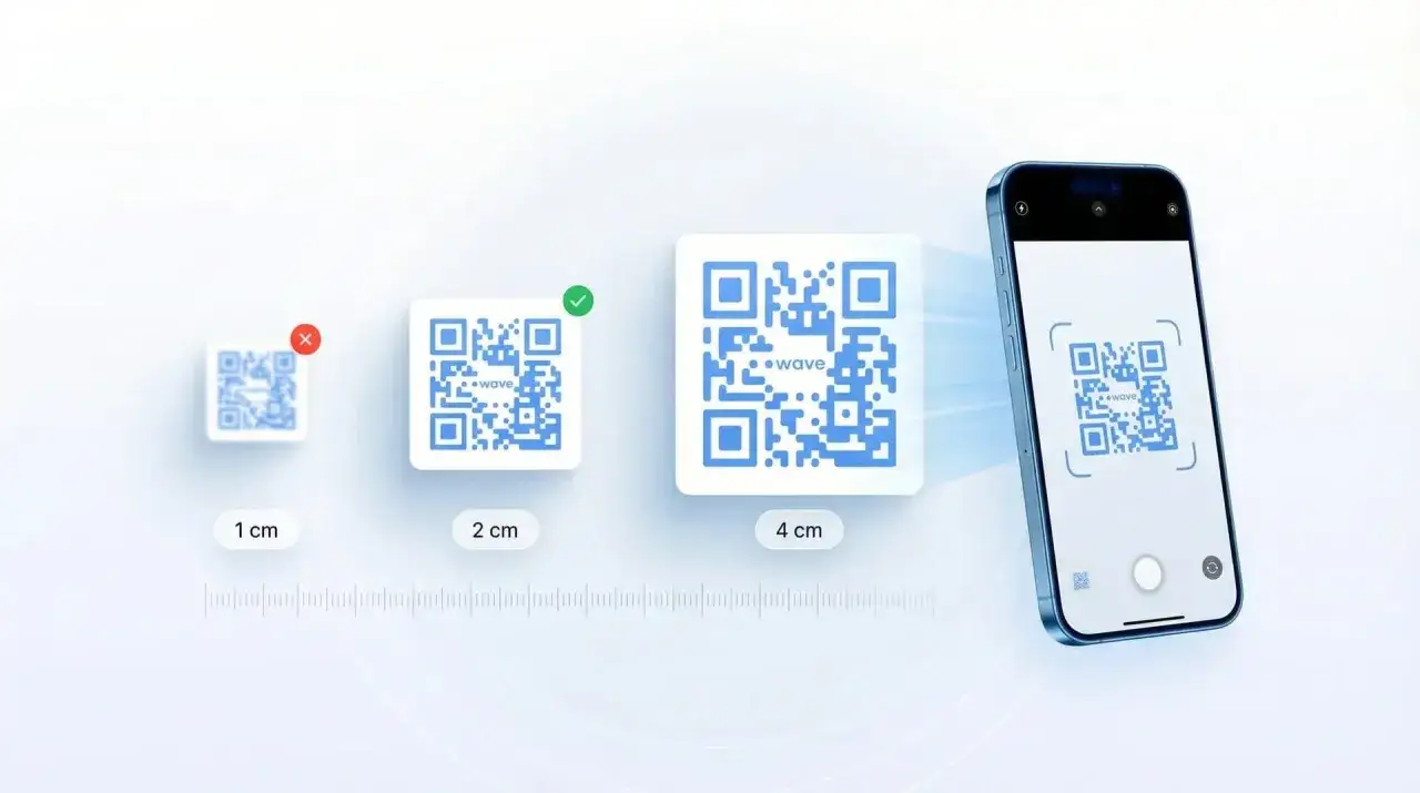 Jak ściągnąć kod QR na telefon? Zobacz, jak skanować kody QR o różnych rozmiarach. Idealny rozmiar do skanowania to 2 cm.
