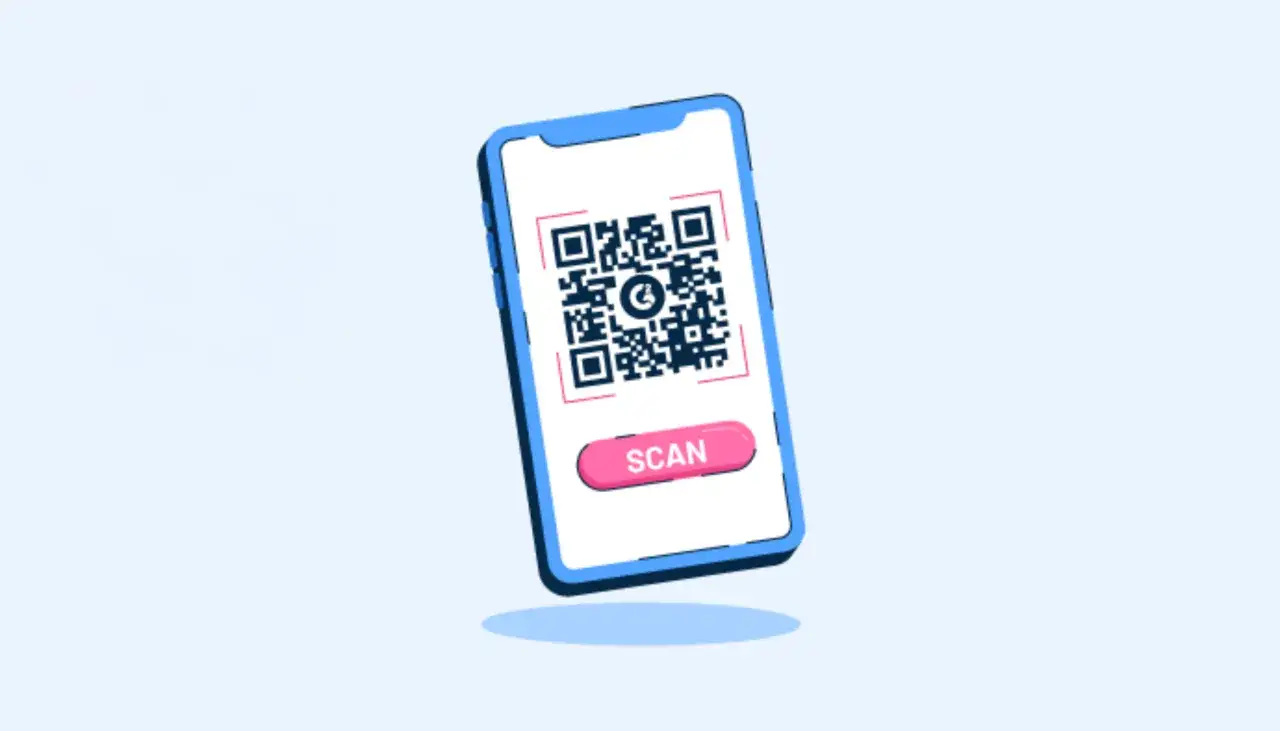 Telefon z kodem QR i przyciskiem